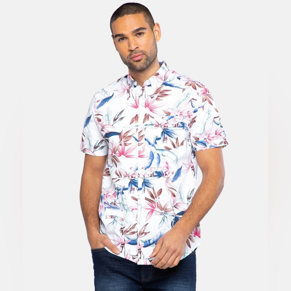 Threadbare Print Short Sleeve Cotton 'Malvasia' Men’s Shirt